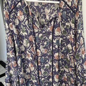 Lucky Brand Women 2X Blouse Top Boho Cotton Floral Purple Flowy Summer Resort